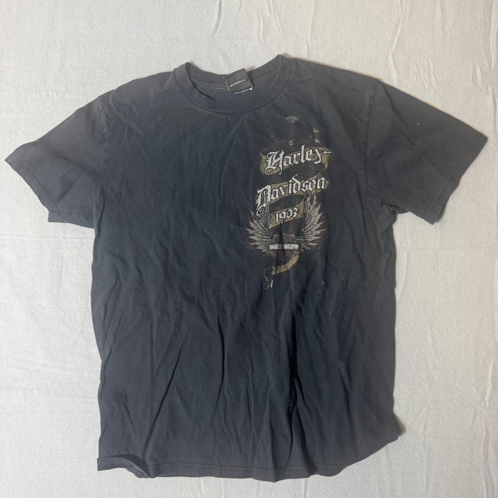 Harley Davidson Las Vegas NV Graphic T-Shirt Faded Black Mens Medium 1903 Logo‎